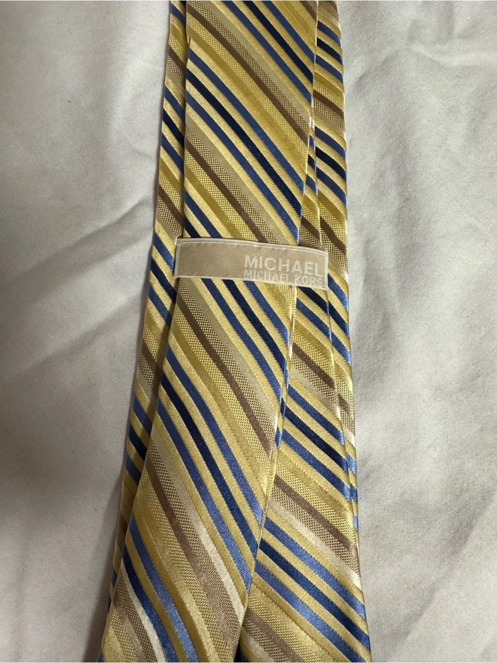 Striped Silk-Feel Men's Tie in Yellow, Blue, and Brown